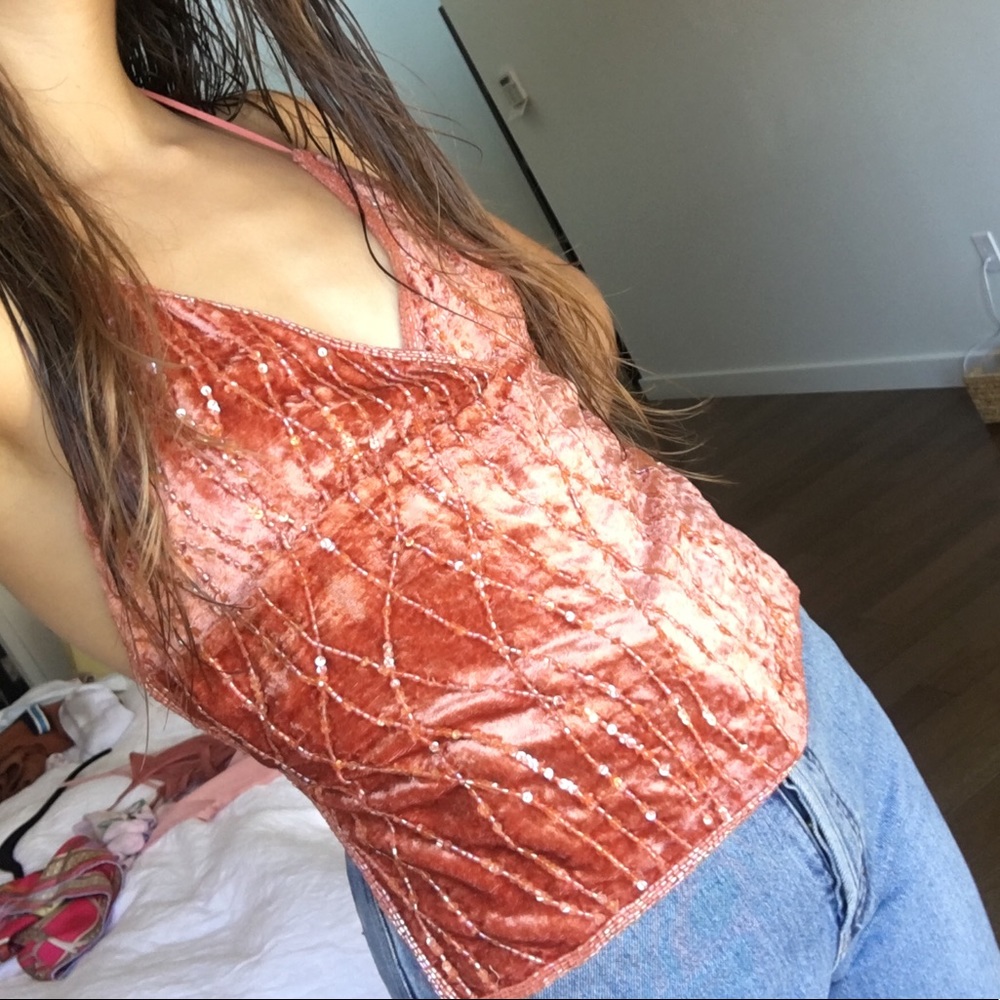 Backless Vintage Velvet and Gem Halter Top